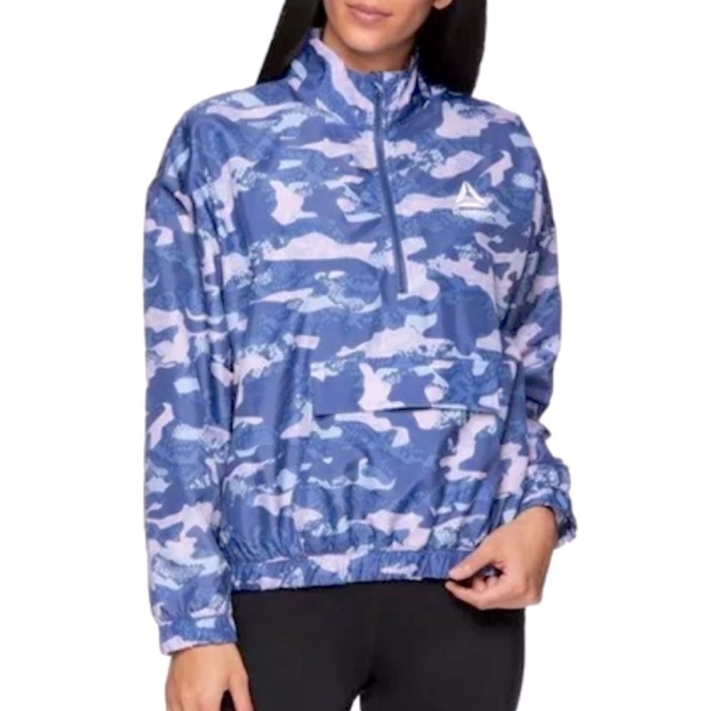 Reebok Pink & Blue Camo Long Sleeve Windbreaker with Front Pockets, Size Large